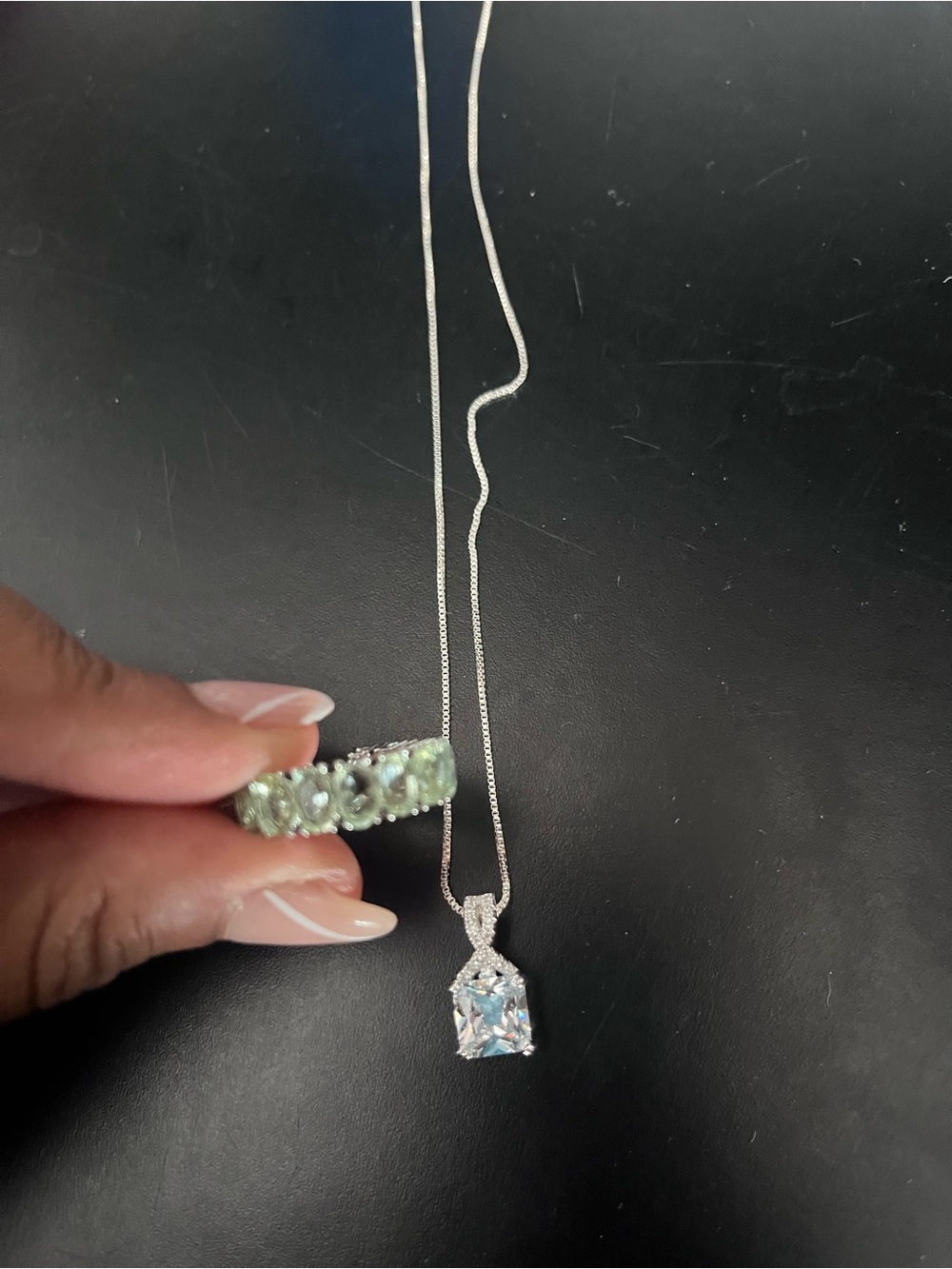 Aquamarine  CZ pendant new ring adjustable silver blue necklace jewelry rare - Picture 2 of 3